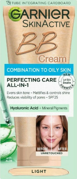 Garnier SkinActive BB Cream Combination to Oily Skin All in 1 Light Ενυδατική Κρέμα Προσώπου για Μικτή - Λιπαρή Επιδερμίδα Ανοιχτή Απόχρωση 50ml