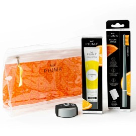 Piuma Gift Set Kit & Base Asphalt Grey Μαλακή Οδοντόβουρτσα Γκρι με Καθαριστή Γλώσσας 1 Τεμάχιο & Visible Active Vitamin C Oδοντόκρεμα με Βιταμίνη C για Ούλα που Ματώνουν - Μέντα 75ml & Διάφανο Νεσεσέρ