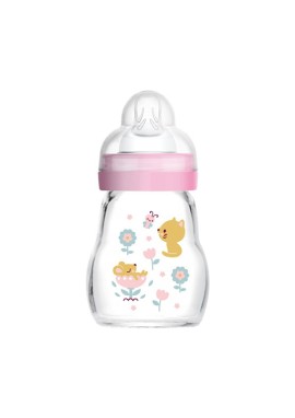 Mam Feel Good Γυάλινο Μπιμπερό με Θηλή Σιλικόνης για 0m+ Ροζ 170ml [370SG]