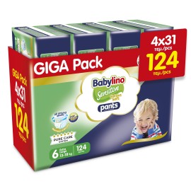 Πάνες Βρακάκι Babylino Pants Cotton Soft Unisex Giga Pack No6 Extra Large [13-18kg] 124 Τεμάχια [4x31 Τεμάχια]