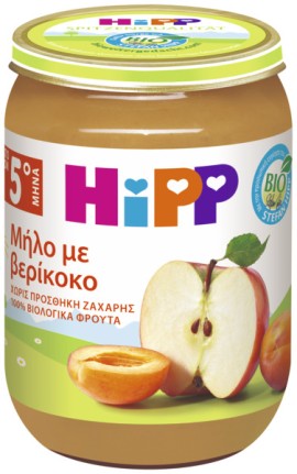 Hipp BIO Βιολογικό Παρασκεύασμα Φρούτων Μήλο με Βερίκοκο, από τον 5ο Μήνα 190gr