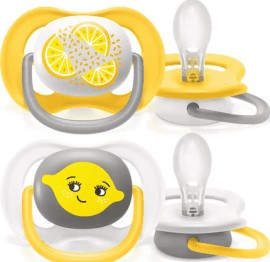 Avent Unisex Ορθοδοντική Πιπίλα Σιλικόνης Ultra Air Happy 6-18m+ Lemon 2 Τεμάχια [SCF080/18]