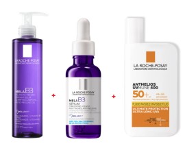La Roche Posay Bundle Mela B3 Micro Peeling Gel Καθαρισμού & Απολέπισης Προσώπου 200ml - Mela B3 Serum Ορός Προσώπου Κατά των Κηλίδων 30ml - Anthelios Uvmune 400 Invisible Fluid SPF50+ Αντηλιακό Προσώπου με Άρωμα 50ml