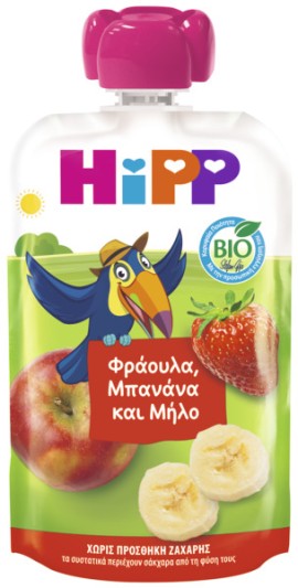 Hipp BIO Φρουτοπολτός με Φράουλα, Μπανάνα, Μήλο για Παιδιά από το 1ο Έτος 100gr