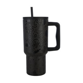 Estia Ποτήρι Θερμός με Καλαμάκι & Λαβή Straw Tumbler XL Save The Aegean Noir Echo 900ml