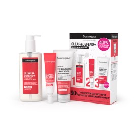 Neutrogena® PROMO Clear & Defend+ Facial Wash Καθαριστικό Προσώπου για Αντιμετώπιση της Ακμής 200ml & Daily Serum Ορός Καθημερινής Χρήσης 30ml & Gel Moisturizer Ενυδατικό Gel Προσώπου 50ml