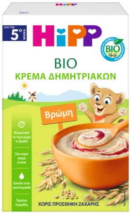 Hipp BIO Κρέμα με Βρώμη Χωρίς Γάλα με Γλουτένη για Βρέφη από τον 5ο Μήνα 200gr