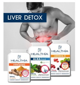 Healthia Bundle [Liver Detox] Xtra Turmeric 500mg Κουρκουμάς 60 Κάψουλες - Alkalinea 590mg Θωράκιση Οργανισμού 100 Κάψουλες - Herbal C 750mg Συμπλήρωμα για το Ανοσοποιητικό Σύστημα 60 Φυτικές Κάψουλες