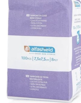 Alfashield Alfa Gauze 7,5x7,5cm Γάζες Απλές μη Αποστειρωμένες 8ply 100 Τεμάχια