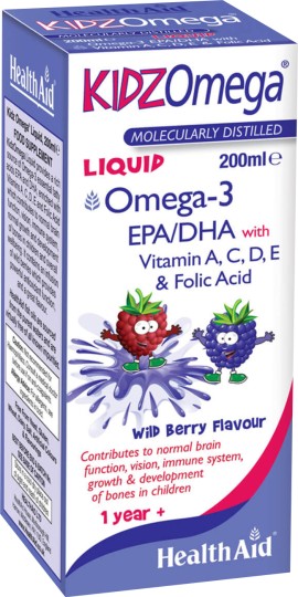 Health Aid KIDZ Omega Liquid Συμπλήρωμα Διατροφής με Ω3 Λιπαρά Οξέα σε Υγρή Μορφή με Γεύση Άγριο Βατόμουρο 200ml