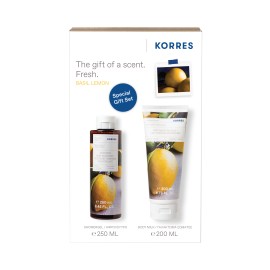 Korres PROMO Renewing Body Cleanser Αφρόλουτρο με Άρωμα Βασιλικό & Λεμόνι 250ml - Body Smoothing Milk Ενυδατικό Γαλάκτωμα Σώματος 200ml