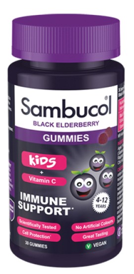 Sambucol Black Elderberry Gummies For Kids + Vitamin C για την Ενίσχυση του Ανοσοποιητικού Σμέουρο 30 Ζελεδάκια