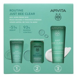 Apivita PROMO Just Bee Clear Blemish Control Mattifying Moisturizer Κρέμα Κατά των Ατελειών 40ml & Pore Minimizing Purifying Lotion Σύσφιξης Πόρων 50ml & Purifying Cleansing Gel Καθαρισμού 15ml