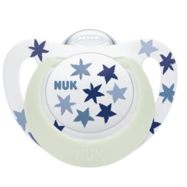 Nuk Star Νight Ορθοδοντική Πιπίλα Σιλικόνης για 18-36m+ με Θήκη Λευκό με Αστεράκια Μπλε 1 Τεμάχιο [10.739.750]