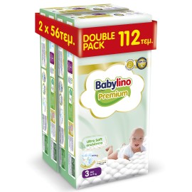Πάνες Babylino Premium Ultra Soft Double Pack Απαλότητα No3 [4-9Kg] 112 Πάνες [2 Πακέτα x 56 Τεμάχια]