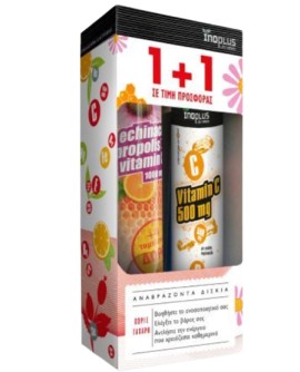 Inoplus PROMO Echinacea Propolis Vitamin C 1000mg Συμπλήρωμα Διατροφής για το Ανοσοποιητικό Σύστημα 24 Αναβράζοντα Δισκία - Vitamin C 500mg με Γεύση Πορτοκάλι 20 Αναβράζοντα Δισκία