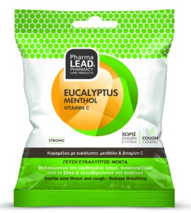 PharmaLead Eucalyptus Menthol + Vitamin C Καραμέλες Με Γεύση Ευκάλυπτο - Μέντα Για Τον Ερεθισμένο Λαιμό Χωρίς Ζάχαρη & Γλουτένη 40gr