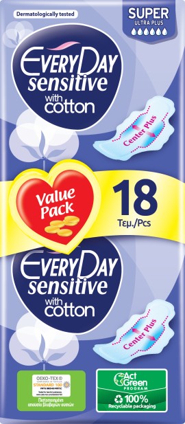 Every Day Sensitive Super Ultra Plus Σερβιέτες με Φτερά 18 Τεμάχια
