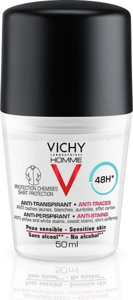 Vichy Homme No Trace Deodorant  Αποσμητικό Roll-on 48ωρης Προστασίας 50ml