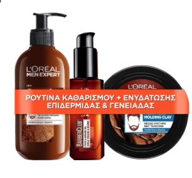 LOreal Paris PROMO Men Expert Barber Club Gel Καθαρισμού 3 σε 1 200ml - Beard & Skin Έλαιο για Πρόσωπο & Μούσια 30ml - Πηλός για Μαλλιά & Μούσια 75ml