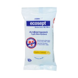 Ecofarm Ecosept Υγρά Αντιβακτηριακά Μαντηλάκια με Άρωμα Λεμόνι 15 Τεμάχια