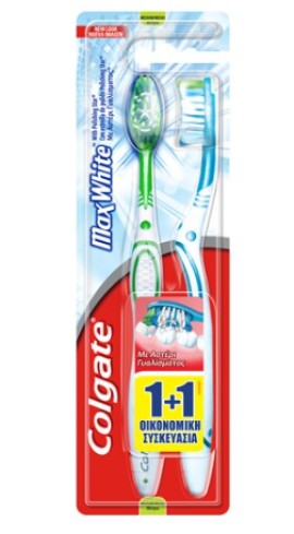 Colgate Max White Οδοντόβουρτσα Μέτρια Διπλή Συσκευασία σε Διάφορους Χρωματισμούς 2 Τεμάχια