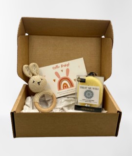 Treat Me Well Mini Baby Box Rabbit Beige NewBorn Bath & Shower Sponge Βρεφικό Οβάλ Σφουγγάρι Κίτρινο 1 Τεμάχιο - Κουδουνίστρα Μπεζ Λαγουδάκι