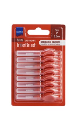 Intermed Ergonomic InterBrush Mini Size:2 Μεσοδόντια Βουρτσάκια με Λαβή 0.5mm Κόκκινο 8 Τεμάχια