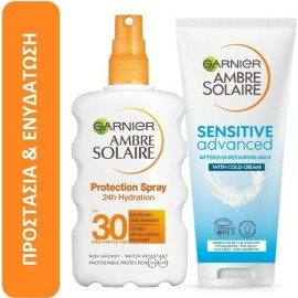 Garnier BUNDLE Ambre Solaire Protection SPF30 Αντηλιακό Spray Σώματος 24ωρης Ενυδάτωσης 200ml -Garnier Sensitive Advanced After Sun Soothing Milk Καταπραϋντικό Γαλάκτωμα για Μετά τον Ήλιο 200ml