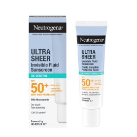 Neutrogena® Ultra Sheer Invisible Fluid Oil Control SPF50+ Αντηλιακό Προσώπου Λεπτόρρευστης Υφής για 12ωρο Έλεγχο Λιπαρότητας & Καταπολέμηση των 5 Ορατών Σημαδιών της Επιδερμίδας με Τάση Ακμής 50ml