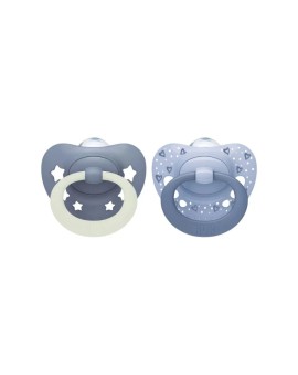 Nuk First Choice Classic Day & Night για 18-36m Μπλε Πιπίλες Σιλικόνης Νυκτός με Θήκη 2 Τεμάχια