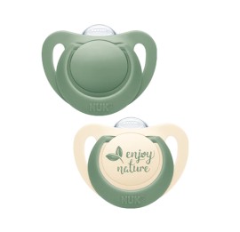 Nuk For Nature Πιπίλες Σιλικόνης για 0-6m+ με Κρίκο Χρώμα:Πράσινο-Μπεζ 2 Τεμάχια