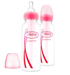 Dr. Browns Πλαστικό Μπιμπερό με Στενό Λαιμό με Θηλή Σιλικόνης, SB82305 Χρώμα Ροζ, 2 x 250ml