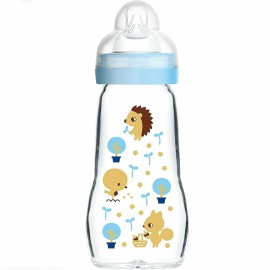 Mam Feel Good Γυάλινο Μπιμπερό με Θηλή Σιλικόνης 2m+ Χρώμα:Μπλε 260ml [375S]