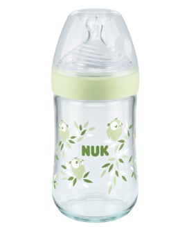 Nuk Nature Sense Even Softer Series για 0-6m+ Λαχανί Γυάλινο Μπιμπερό με Θηλή Σιλικόνης S 120ml [10.747.112]