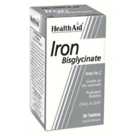 HealthAid IRΟΝ bisglycinate with Vit C, ΣΙΔΗΡΟΣ δισγλυκινικός 30mg με βιταμίνη C 30 tabs