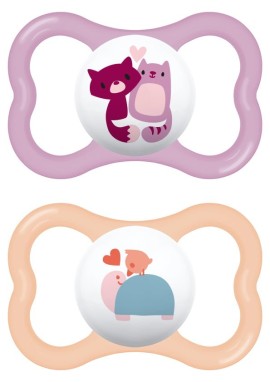 Mam Air Ορθοδοντική Πιπίλα Σιλικόνης για 16m+ με Θήκη Μωβ / Σομόν 2 Τεμάχια [275SG]