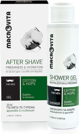 Macrovita PROMO Men After Shave Cotton & Hops Gel για Μετά το Ξύρισμα με Βαμβάκι & Λυκίσκο 100ml & ΔΩΡΟ Shower Gel Κρεμοντούς για Άνδρες 100ml