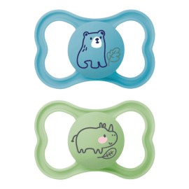 Mam Air Ορθοδοντική Πιπίλα Σιλικόνης για 16m+ με Θήκη Μπλε / Πράσινο 2 Τεμάχια [275SB]