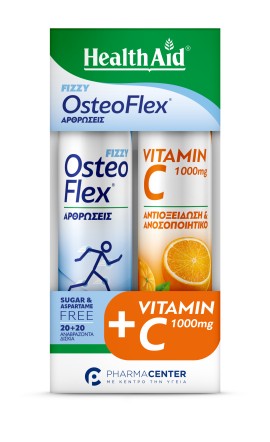 Health Aid PROMO Osteoflex FIZZY για Υγιείς Αρθρώσεις με Γεύση Λεμόνι & Vitamin C 1000mg Αντιοξείδωση & Ανοσοποιητικό Πορτοκάλι 2x20 Αναβράζοντα Δισκία