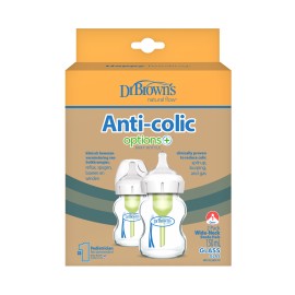 Dr Browns Options+ Anti-Colic Γυάλινο Μπιμπερό με Φαρδύ Λαιμό & Θηλή Σιλικόνης για 0m+ 2x150ml [WB52730]