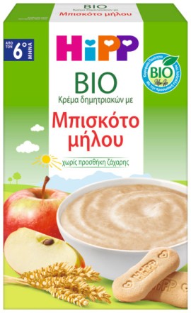 HiPP BIO Κρέμα Δημητριακών με Μπισκότο Μήλου Κατάλληλη για Βρέφη από τον 6ο Μήνα 250gr