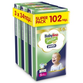 Πάνες Βρακάκι Babylino Pants Cotton Soft Unisex Super Pack No5 Junior [10-16kg] 102 Πάνες [3 Πακέτα x 34 Τεμάχια]