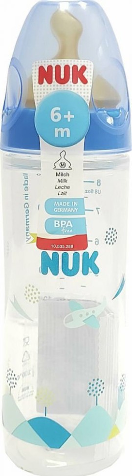 Nuk New Classic Πλαστικό Μπιμπερό Στενή Φιάλη για 6m+ Θηλή Καουτσούκ M Μπλε 250ml [10.741.646]