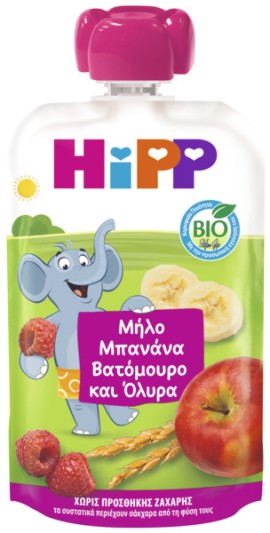 Hipp BIO Φρουτοπολτός με Μήλο, Μπανάνα, Βατόμουρο & Όλυρα για Παιδιά από το 1ο Έτος 100gr