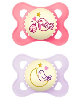 Mam Original Night Πιπίλα Σιλικόνης - Λάμπει στο Σκοτάδι 2-6m Ροζ - Μωβ 2 Τεμάχια [110SGs]