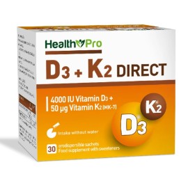 Health Pro Vitamin D3 4000iu + K2 50μg Direct Διασπειρόμενη Σκόνη Χωρίς την Χρήση Νερού 30 Φακελίσκοι