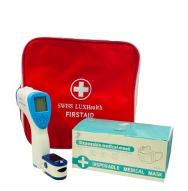 Πλήρες ΣΕΤ Υγείας με Sunphor BZ-R6 Ψηφιακό Θερμόμετρο Μετώπου - Pulse Oximeter Fingertip Παλμικό Οξύμετρο Δακτύλου Μπλε Λευκό [LK87] 1 Τεμάχιο - 50 Μάσκες Προσώπου Σιέλ Disposable 3ply Mask Χειρουργικές - Τσαντάκι Μεταφοράς