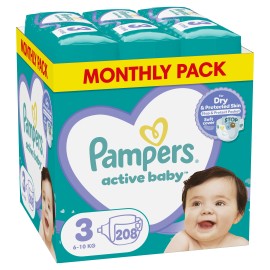 Pampers Active Baby Μέγεθος 3 [6-10 kg] Monthly Pack 208 Πάνες