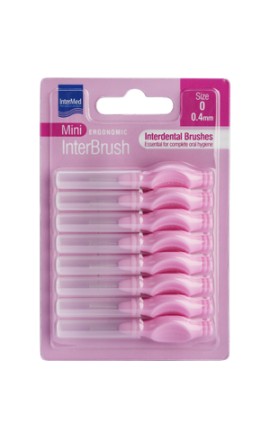 Intermed Ergonomic InterBrush Mini Size:0 Μεσοδόντια Βουρτσάκια με Λαβή 0.4mm Ροζ 8 Τεμάχια